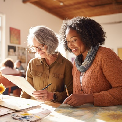 2 femmes dont une âgée qui dessinent