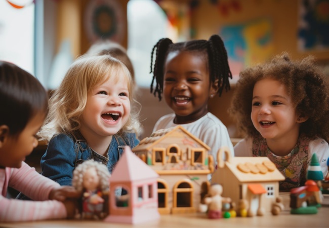 Groupe de petites filles qui rigolent et jouent ensemble