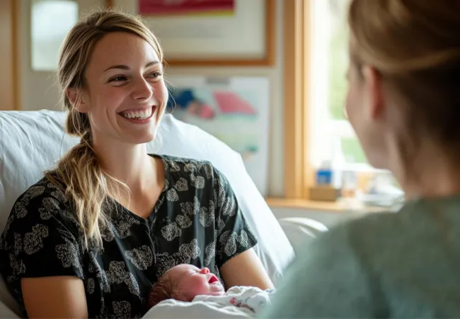 une femme heureuse qui vient d'accoucher avec son bébé dans les bras